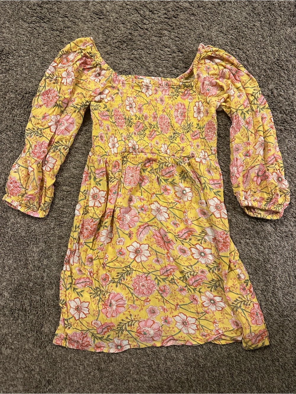 Billabong Yellow Floral Smocked Square-Neck Dress